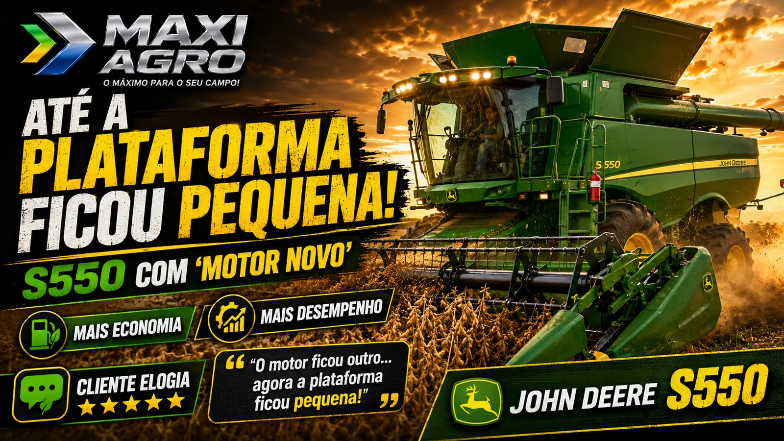 Depoimento do produtor — Colhedora John Deere S550 reprogramada pela Maxi Agro